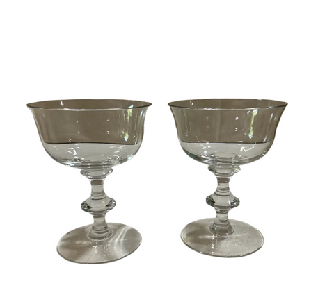 Pair of Glass Stemmed Champagne Glasses