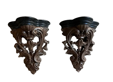 Pair of Brown and Black Wooden Wall Sconces/Bracket