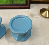 Pair of Blue Ceramic Candle Holders