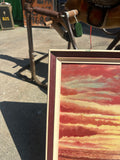Vintage Seascape Sunset Painting on Canvas, Framed