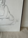 1970s Minimalist Sitting Woman Drawing