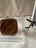 Small Brown Leather Kiss Lock Clutch