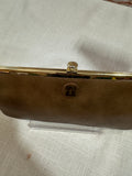 Small Brown Leather Etra Kiss-Lock Clutch With Key Accent