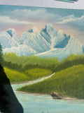 Mountains and Creek Landscape Painting on Canvas, Signed by Artist
