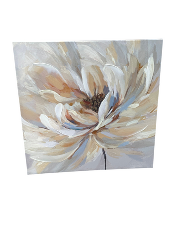 Large White Glittery Flower Print on Canvas