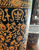 Pair of Asian Inspired Peacock Design Umbrella Stand and Vase