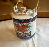 Vintage Asian Style Ceramic Teapot With Wicker Handle