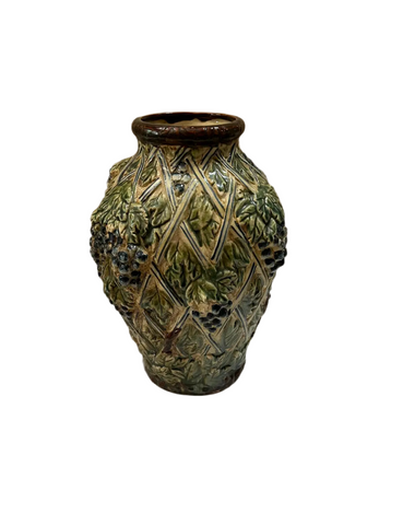 Majolica Style Green Vase Signed