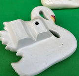 Pair of Small Vintage Ceramic Swan Figurine Wall Hangings