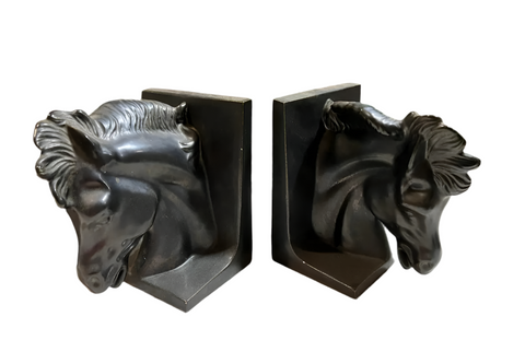 Pair of Ceramic Equestrian Black Bookends