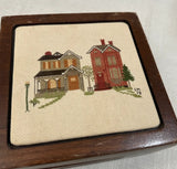 Small Wooden Box With Needlepoint House Design