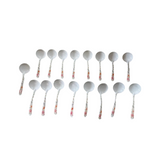 Collection of White Floral Plastic Soup Spoons- Set of 17