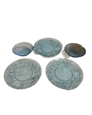 Small Collection of Blue Glass Plates and Bowls- Set of 5