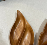 Trio of Wooden Hand Carved Leaf Catchalls