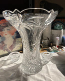 Set of 3, 1970s Crystal Collection of Palm Tree Vase and Candlestick Holders