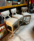 White Wooden Barstools Trio With Cushions- Needs Reupholstery