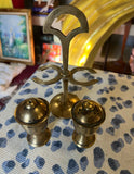 Pair of Brass Salt and Pepper Shakers on Stand