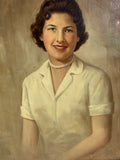 Vintage Portrait Painting of a Woman on Canvas, Signed by the Artist