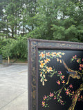 Vintage Black Hand Painted Screen With Floral and Textile Details