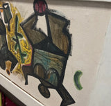 1970s Original Art Oil, Moving Figures Framed