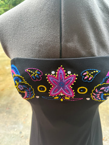 90's Strapless Black Dress With Floral Embroidery- Size 4 Fig House Vintage 90's Strapless Black Dress With Floral Embroidery- Size 4 Fig House Vintage