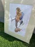 Sealed Original Drawing of a Mermaid in Paper Frame