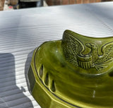 Pair of Ceramic Green and Brown Catchalls With Eagle Accents