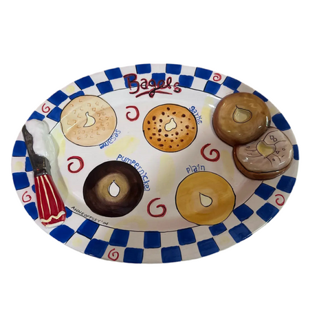 Vintage Colorful Ceramic Bagel Serving Dish