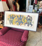 1970s Original Art Oil, Moving Figures Framed