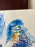 Cool Toned Watercolor Still Life Painting of Bedside Table