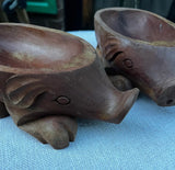 1970s Pair of Wooden Hand Carved Pig Catchalls