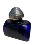French Blue Biomorphic Glass Bottle With Silver Top