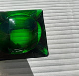 Pair of Stackable Green Glass Square Ashtrays