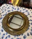 1970s Brass Edged Petite Mirror With Reticulated Frame