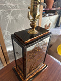 Vintage Mirrored and Wooden Box Table Lamp with Floral Accents