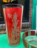 1970s Asian Culver Thai Goddess Glass and Bowl Pair