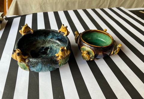 Majolica Ceramic Style Frogs - a Pair