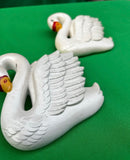 Pair of Small Vintage Ceramic Swan Figurine Wall Hangings