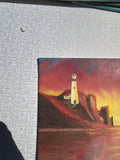 Lighthouse and Sunset Seascape Painting on Canvas