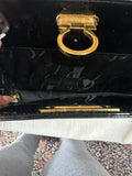 Vintage Black Salvatore Ferragamo Shiny Black Crossbody Purse With Gold Details