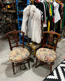 Antique Pair of Wooden Carved Accent Chairs With Central Medallion Detail