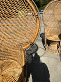 Trio of Wicker Peacock Chairs With Black and White Details