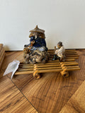 Collection of Asian Ceramic Figures and Wooden Stands