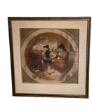 Antique Aquatint of a Family at the Table