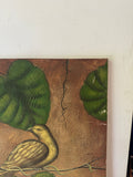 Large Canvas Painting of Leaves and Birds