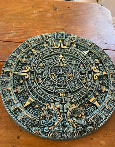 Vintage Malachite Mayan Crushed Stone Calendar
