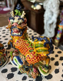Pair of Small Asian Colorful Ceramic Foo Dog Decorative Pieces