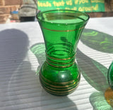 Collection of Venetian Green Glass Serving Pieces With Gold Accents