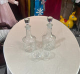 Pair of Crystal Glass Decanters and Cognac Glasses- Set of 4