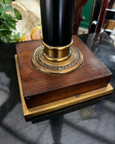 Tall Simple Black Vintage Table Lamp With a Wooden Base and Gold Details